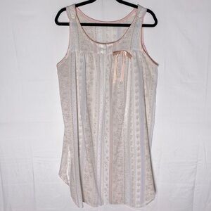 Vintage 80s Semi Sheer Floral Striped Sleeveless Cottagecore Nightgown S